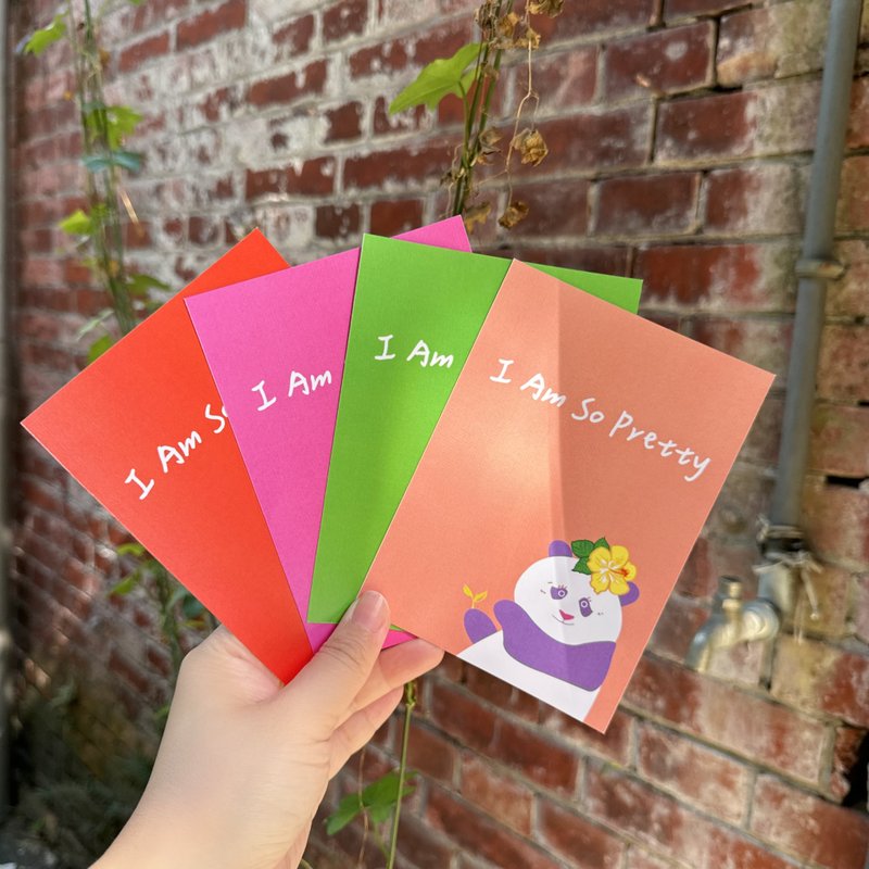 Daily a HA 明信片/卡片 扶桑花系熊猫阿Q I am so pretty 套组 - 卡片/明信片 - 纸 多色