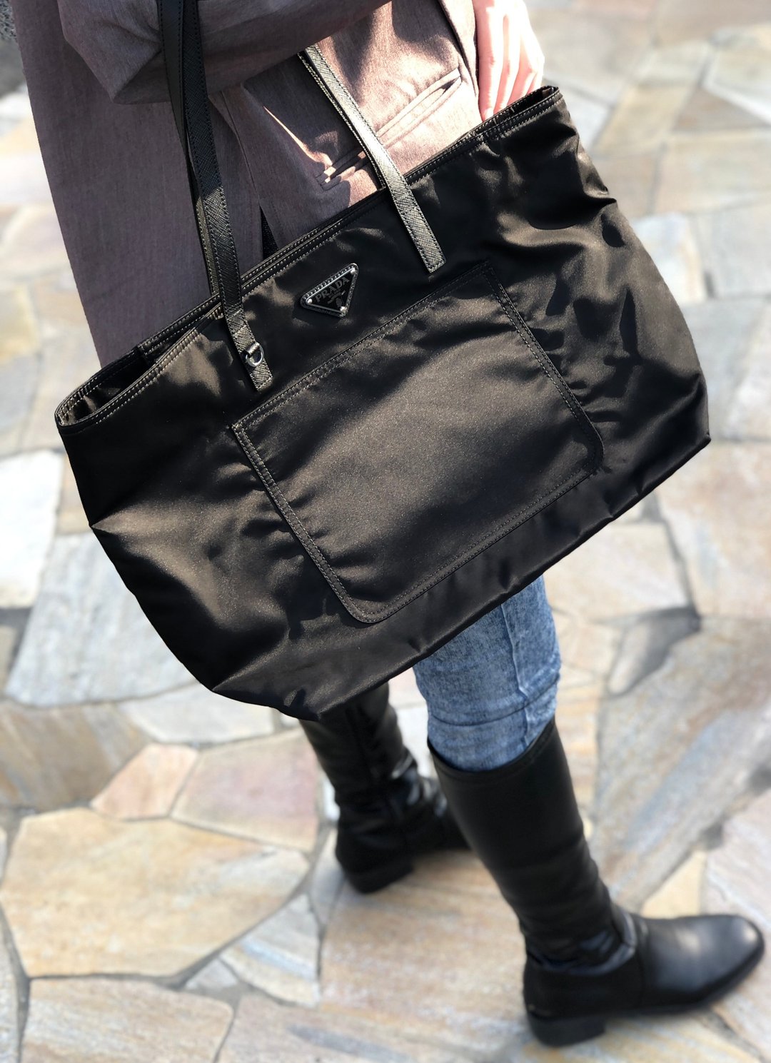 [Japan direct delivery name plate used package] PRADA Prada triangle logo Saffiano Tesut nylon A4 tote bag black vintage ke54e5 - 侧背包/斜挎包 - 尼龙 黑色
