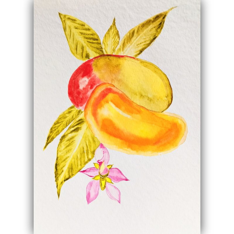 Watercolor Original Mango Room Decor Painting Fruit  Artwork Food Painting - 海报/装饰画/版画 - 纸 多色