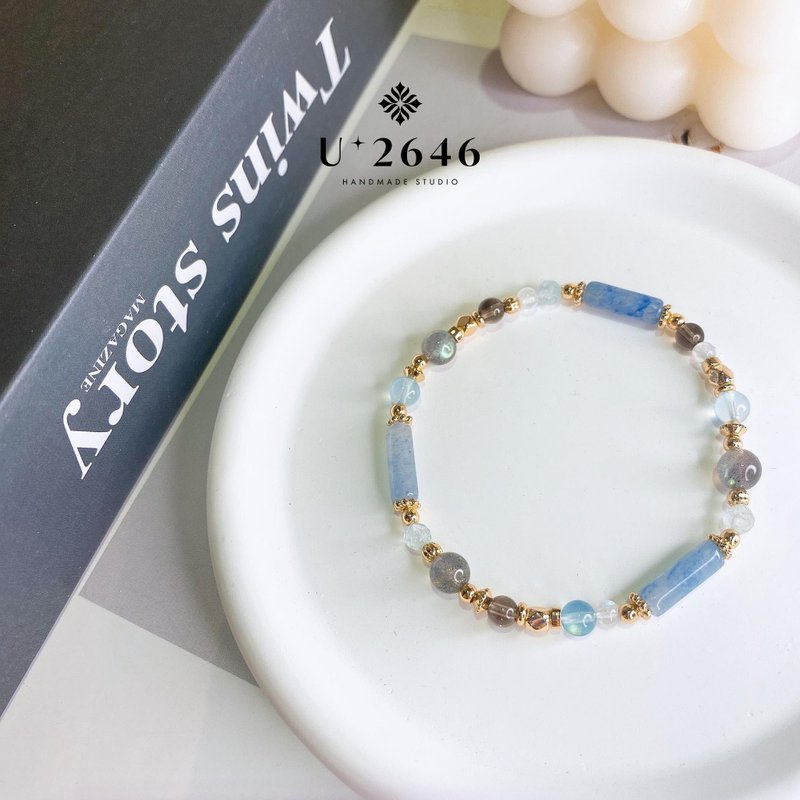 如粟 蓝东陵 海蓝宝 灰月光 茶晶 月光石 水晶弹性手环 - 手链/手环 - 水晶 蓝色