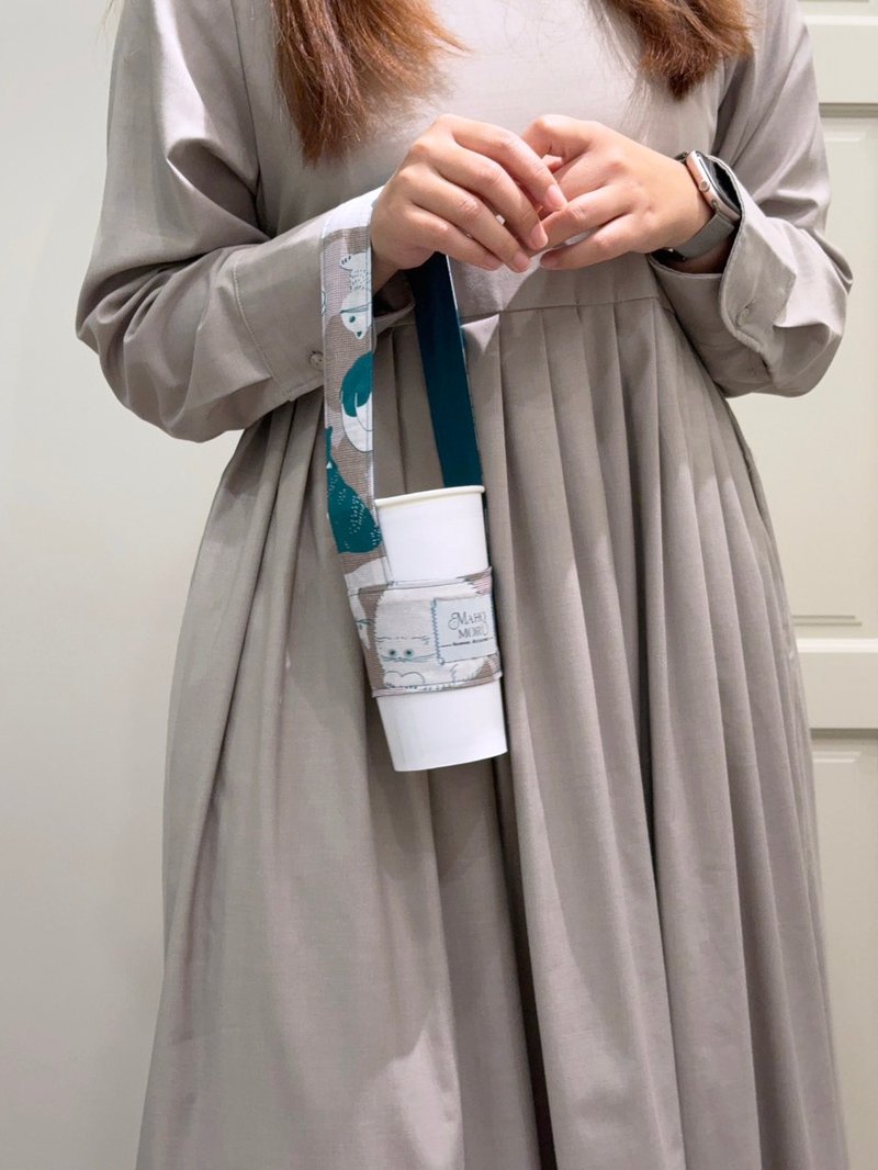 几何猫咪饮料长提带(窄) - 随行杯提袋/水壶袋 - 棉．麻 