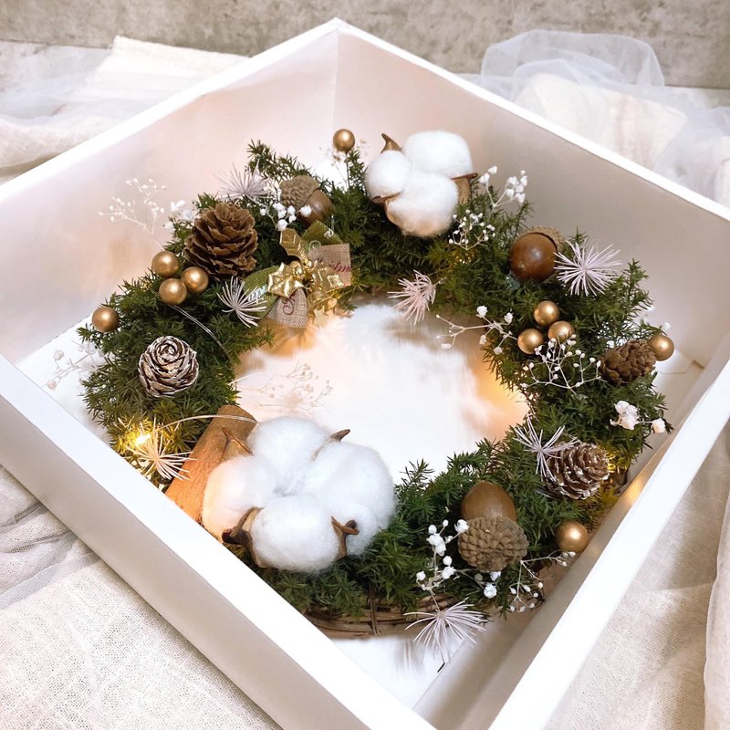 圣诞干燥花花圈 20cm 附灯串与礼盒包装 - 干燥花/捧花 - 植物．花 绿色