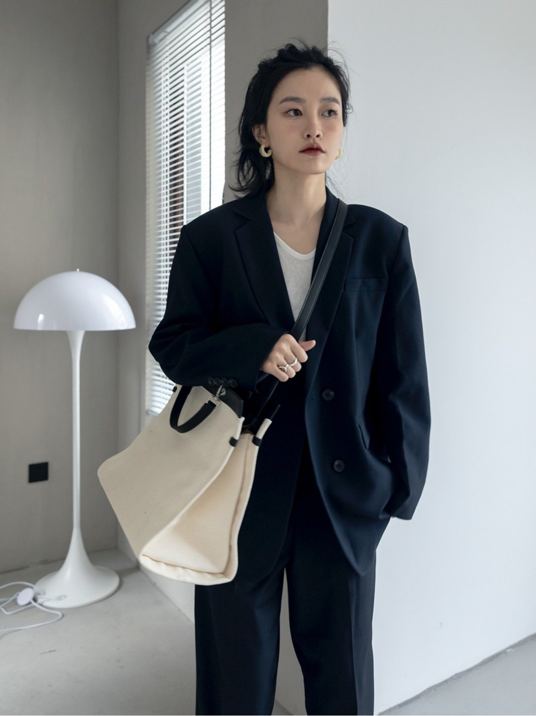 奶杏白帆布 拼接皮革  黑殼托特 簡約大容量拼皮帆布包 大購物袋 - 公文包/医生包 - 棉 白色