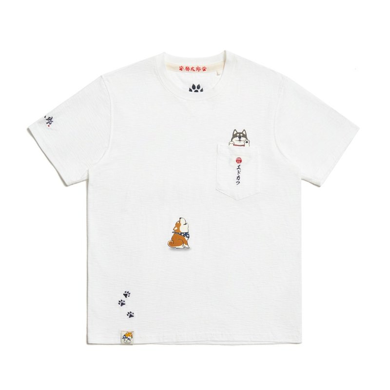 江户胜 日系 男装 胜太郎系列 胜太郎与黑丸仰望短袖T恤(米白色) - 男装上衣/T 恤 - 棉．麻 白色