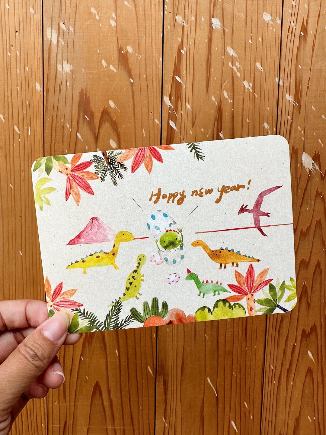 考古恐龙happy new year 明信片 ( 2入 )-贺年明信片_hazel - 卡片/明信片 - 纸 卡其色