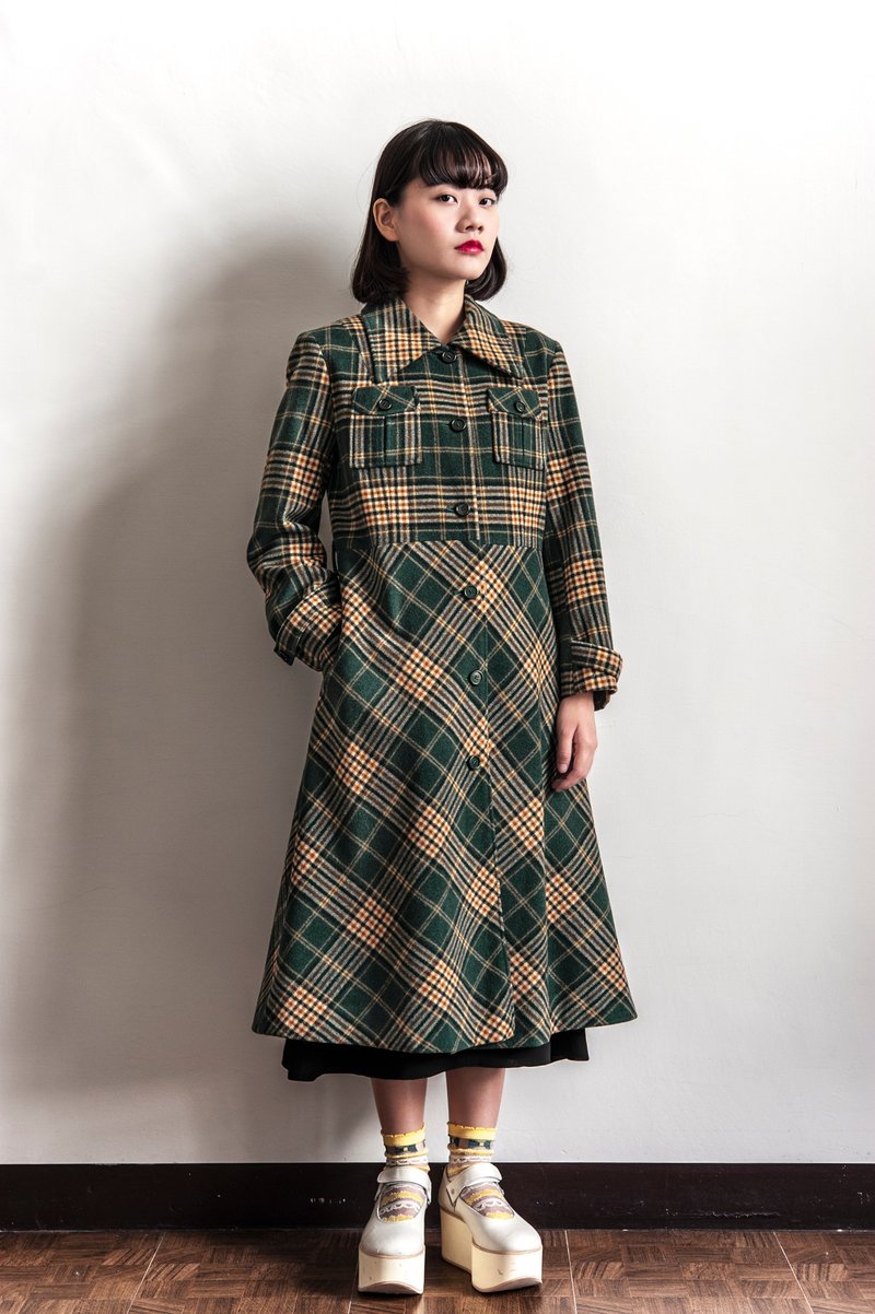 Vintage 绿色经典格纹古着大衣 - 女装休闲/机能外套 - 羊毛 多色