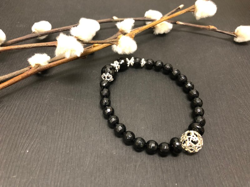 快速出货925银手链 天然黑碧玺手链 多角切面珠 - 手链/手环 - 银 黑色