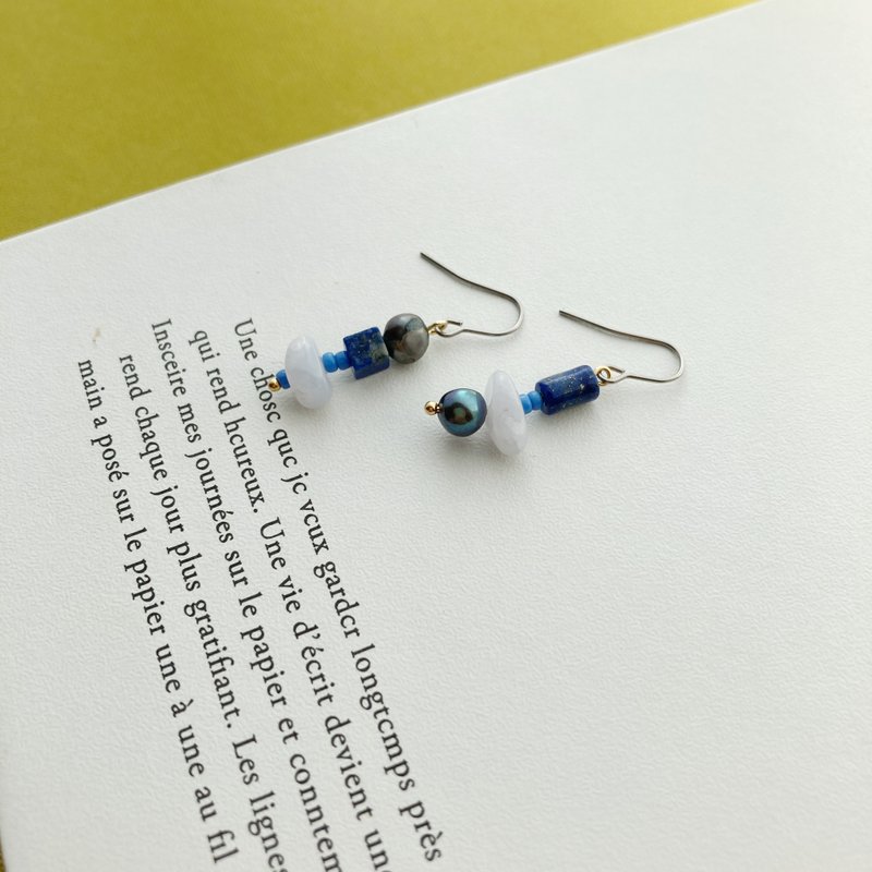 【 心旷 】珍珠天然石耳环 - 耳环/耳夹 - 珍珠 蓝色