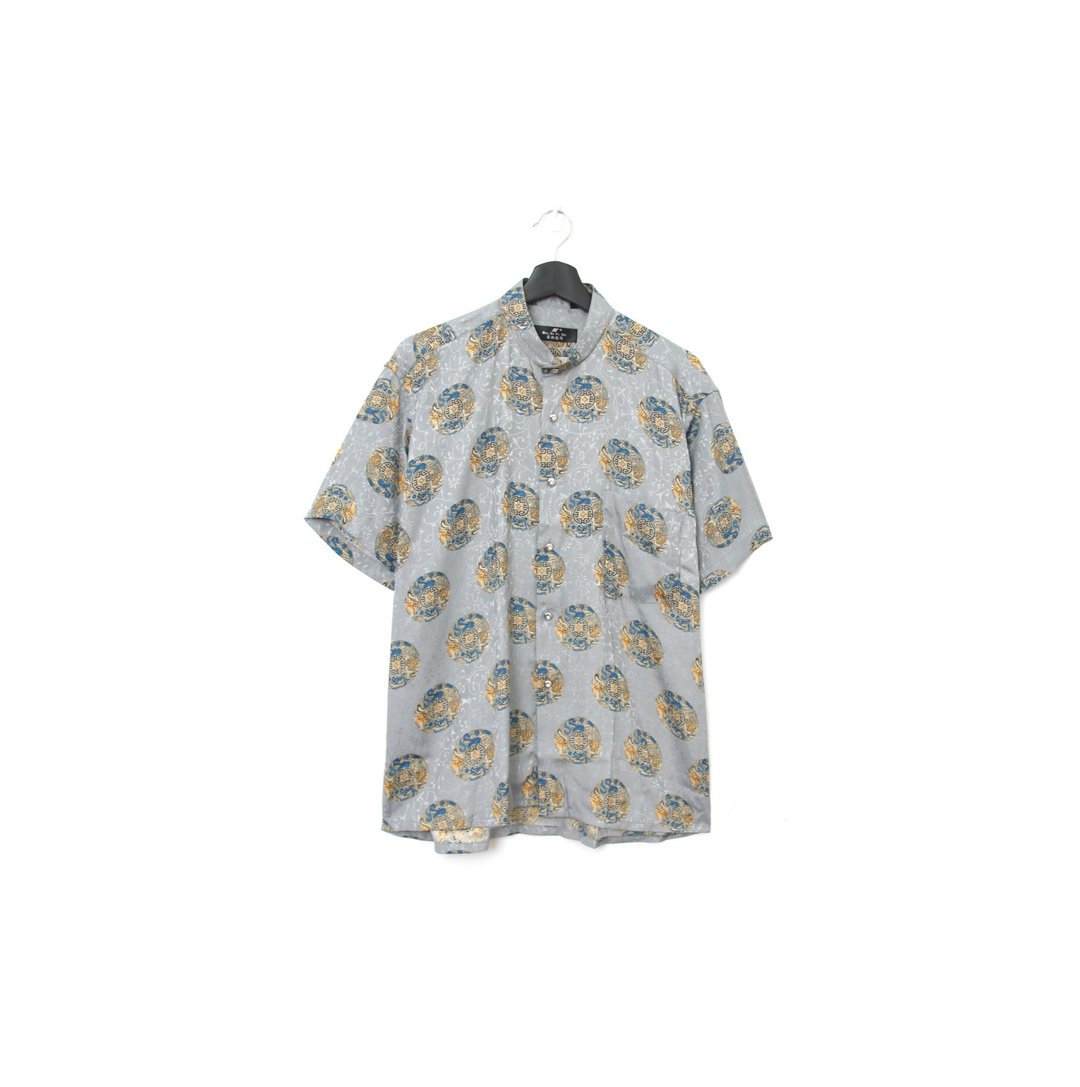 Back to Green- 短袖花衬衫 中山领 满版图腾 vintage shirt - 男装衬衫 - 聚酯纤维 
