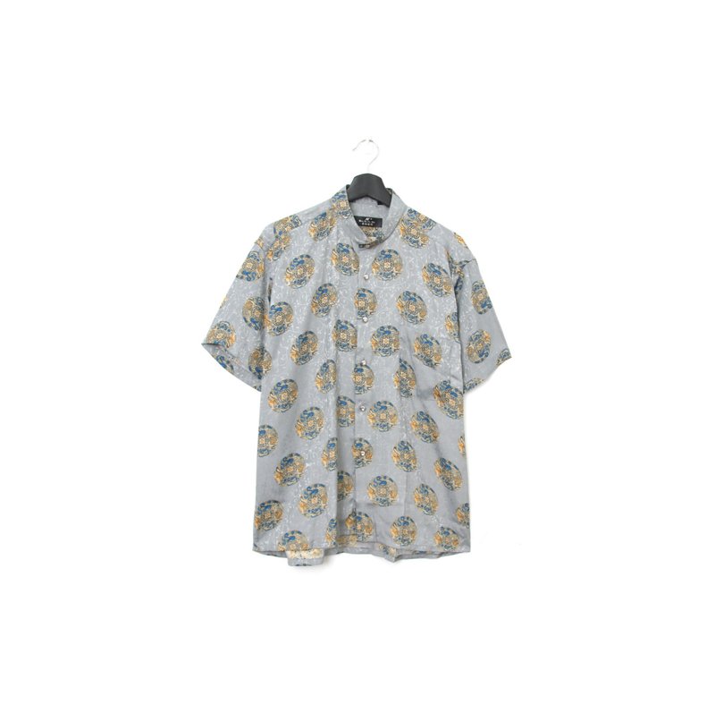 Back to Green- 短袖花衬衫 中山领 满版图腾 vintage shirt - 男装衬衫 - 聚酯纤维 