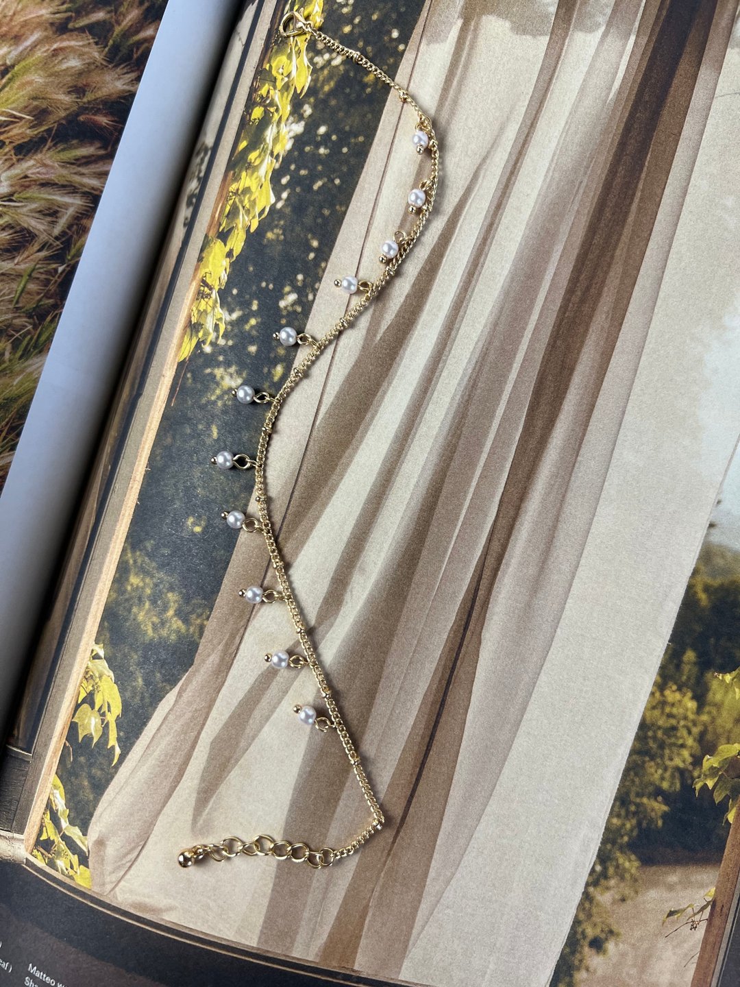 Vintage Pearl Beads Gold Anklet Bracelet - 脚链/脚环 - 贵金属 金色