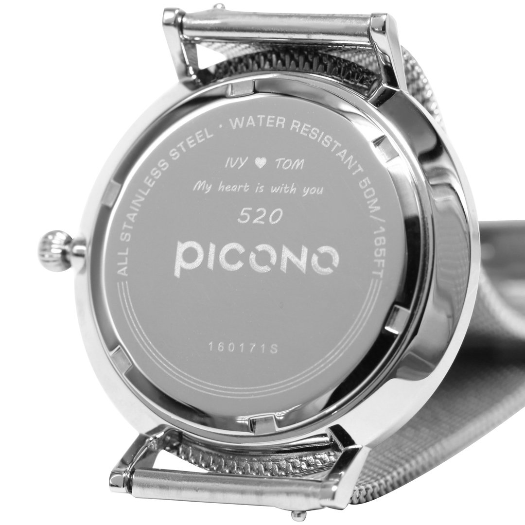 PICONO 订制背盖专属雷刻 - 男表/中性表 - 不锈钢 