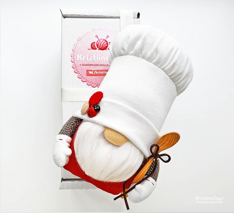 Kitchen gnome 20 cm Handmade chef gnome Personalized gift for mom Kitchen decor - 玩偶/公仔 - 其他材质 红色