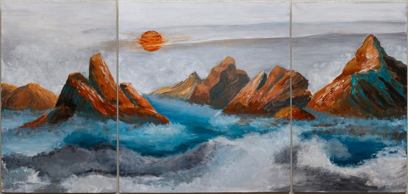 Abstract Art. Mountain Lake. Asia. Original. Acrylic on Canvas. Snowy Mountains - 海报/装饰画/版画 - 压克力 蓝色