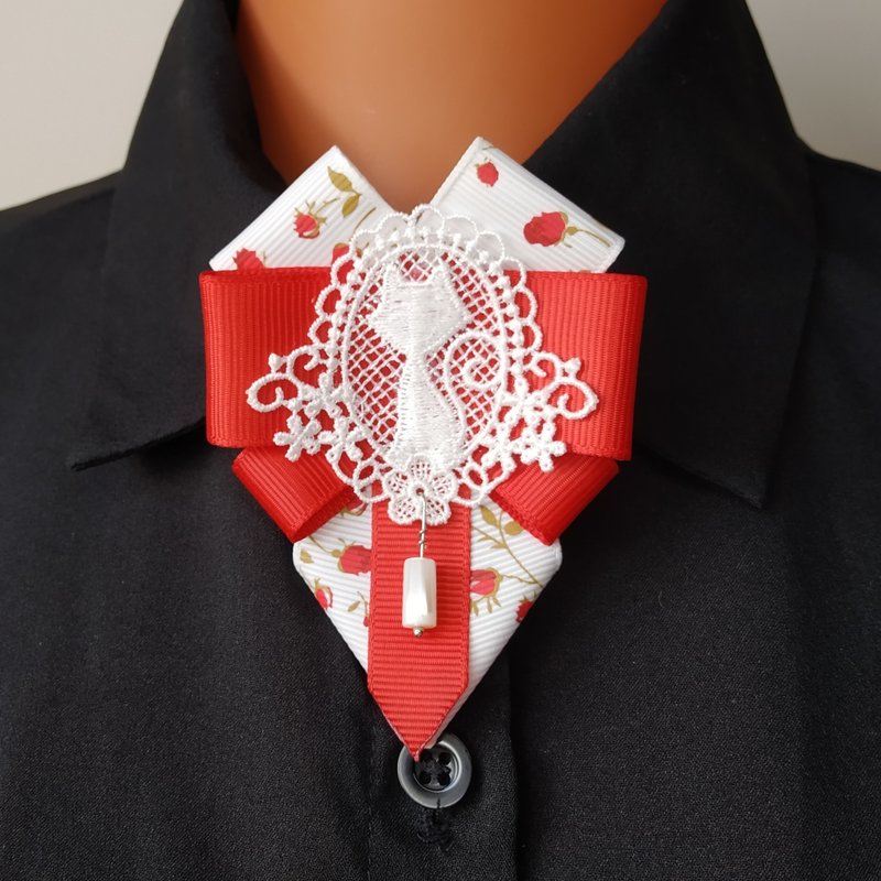 红色领结胸针。 女士猫颈胸针。 猫蝴蝶结胸针。 - 胸针 - 聚酯纤维 多色