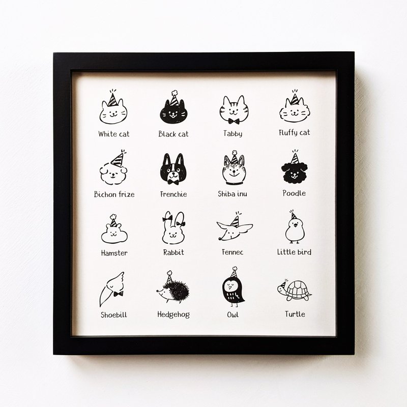 200 方形动物清单艺术印刷品/插图复制品 - 海报/装饰画/版画 - 纸 黑色