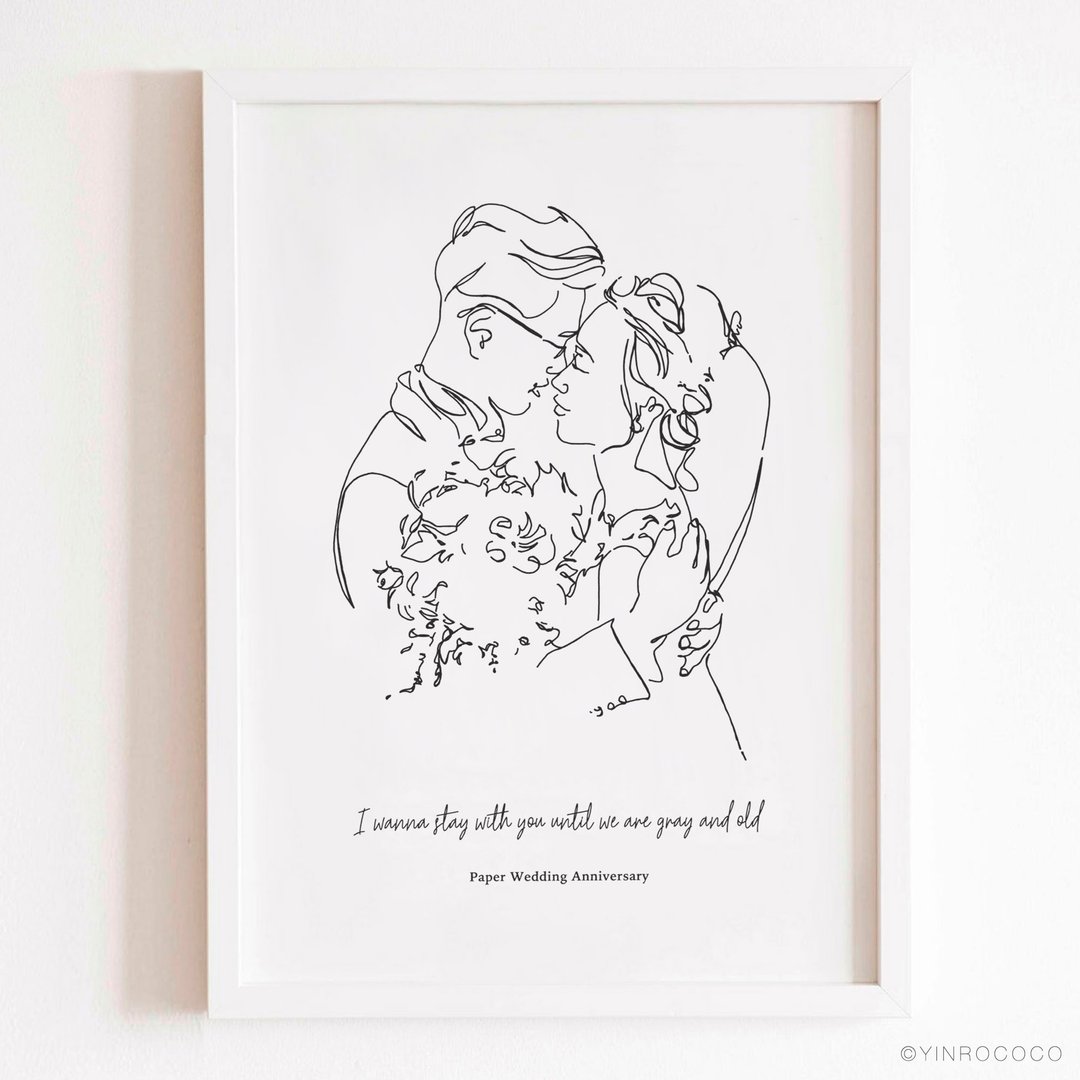 时尚线条画 2人 有字样 结婚纪念日 订制画 似颜绘结婚周年 礼物 - 订制画像 - 纸 白色
