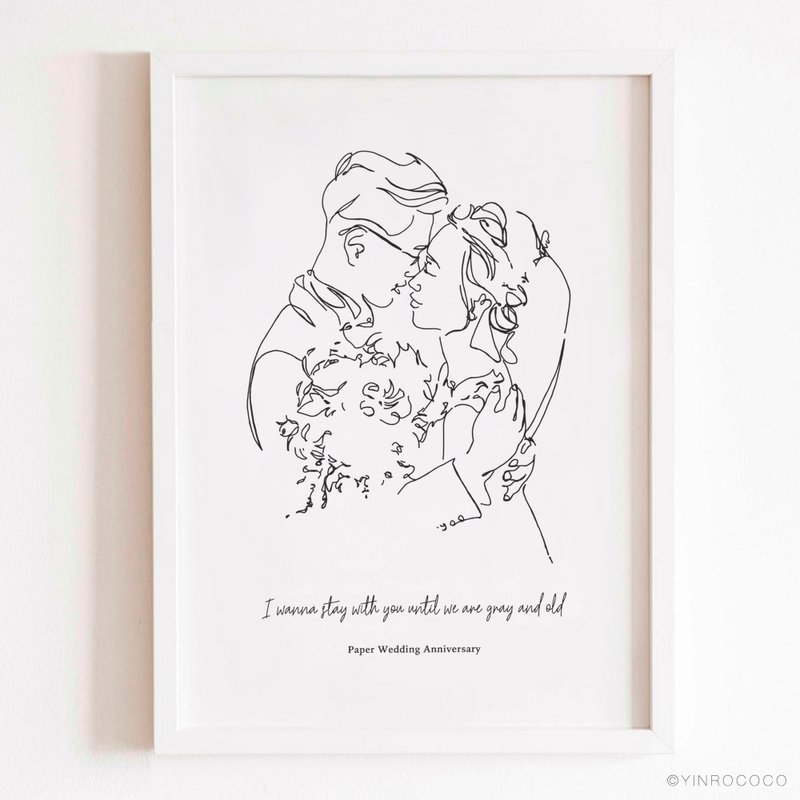 时尚线条画 2人 有字样 结婚纪念日 订制画 似颜绘结婚周年 礼物 - 订制画像 - 纸 白色
