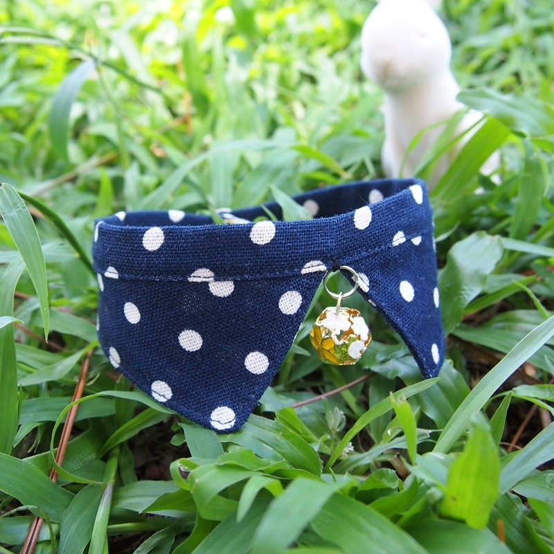 夜空蓝点点款 狗狗猫咪领巾装饰项圈 - 项圈/牵绳 - 棉．麻 蓝色