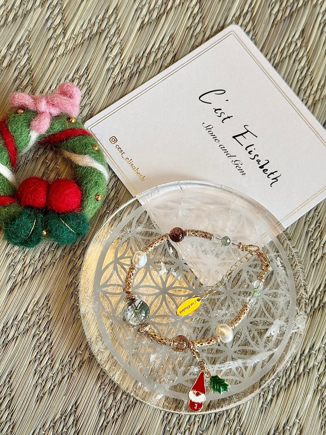 ChristmasTimeIsHere-绿幽灵铜发晶14k包金手链+日本贵和圣诞吊饰 - 手链/手环 - 水晶 