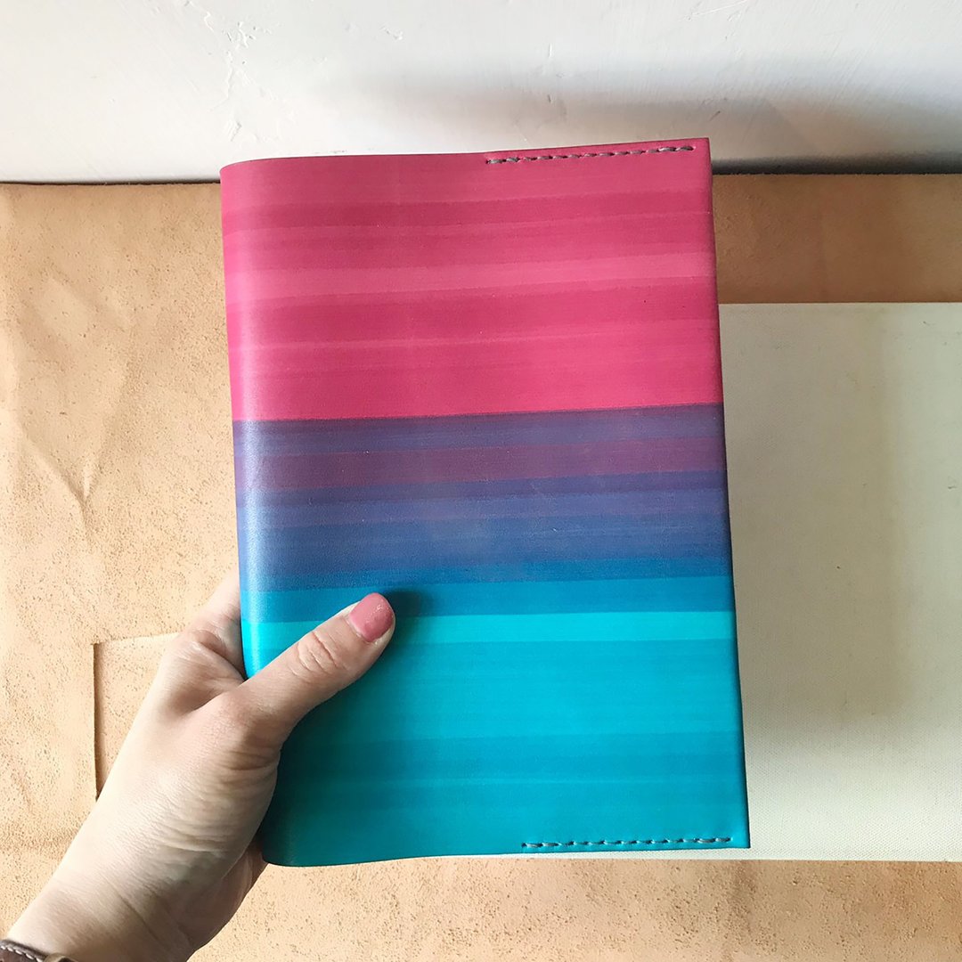 真皮书套_旅行手帐_无印良品A5尺寸_阅读页设计_胭脂粉渐层里昂蓝 - 笔记本/手帐 - 真皮 多色