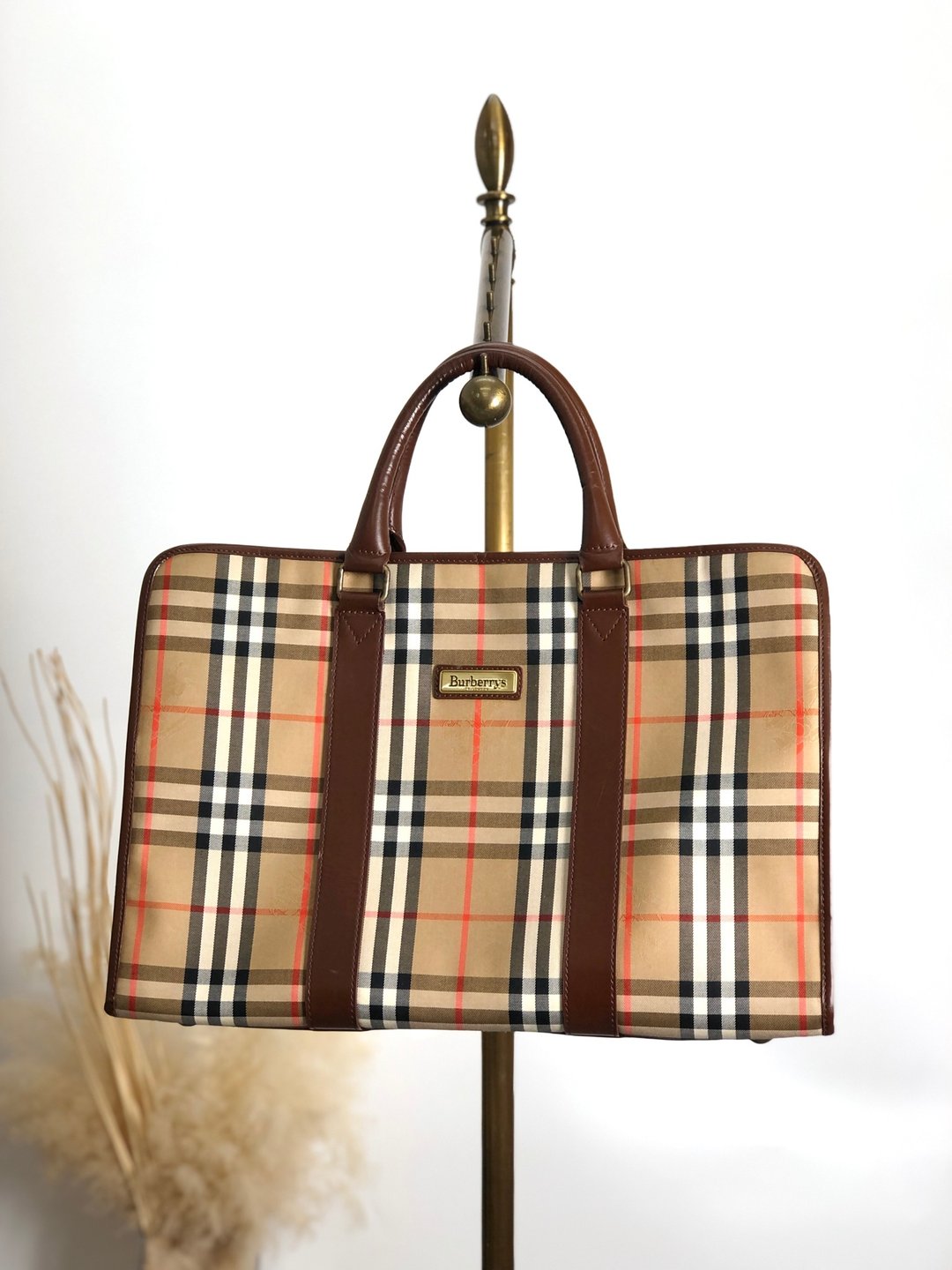 【日本直送，品牌二手包包】BURBERRY 经典格纹手提包米色标志帆布复古旧款 tytgtc - 手提包/手提袋 - 棉 咖啡色