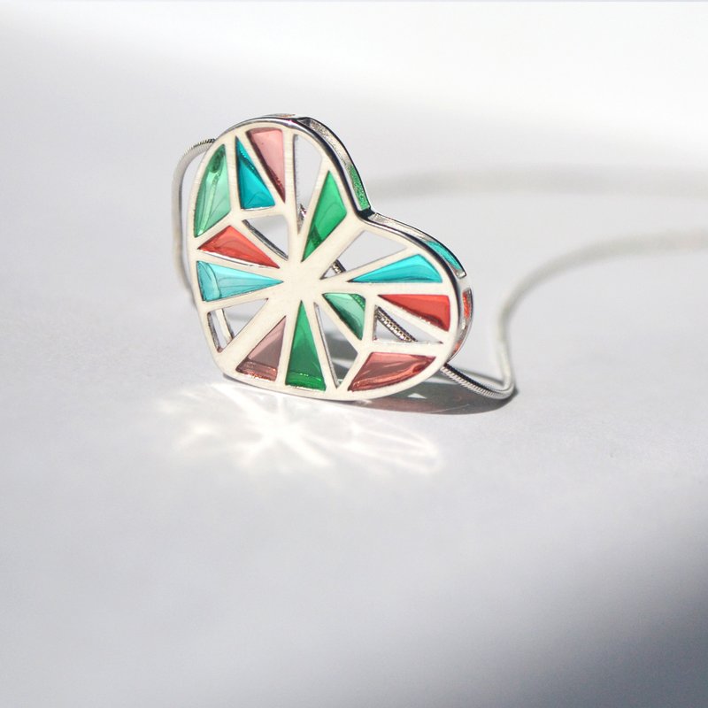 灿烂的心【草莓盆栽】吊坠 925银镀白金 独家空窗珐琅 - 项链 - 珐琅 