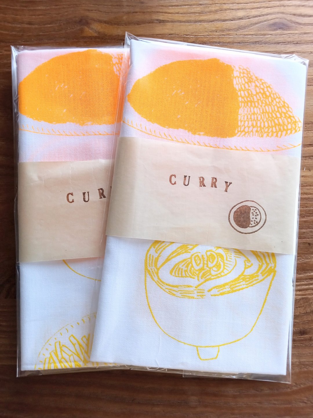 curry tenugui silk screen handprint - 其他 - 棉 橘色