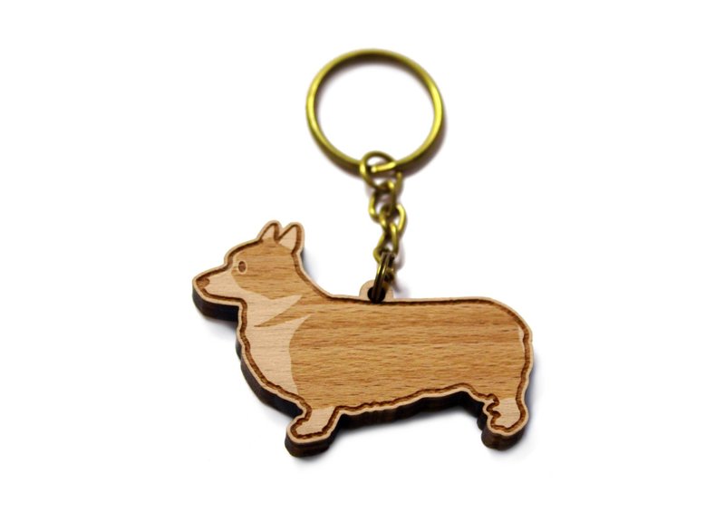 柯基---柯基犬/短腿/毛小孩/宠物/狗狗/木作/原木钥匙圈 - 钥匙链/钥匙包 - 木头 