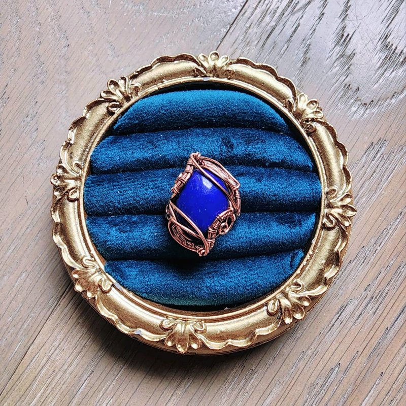 【曲水辰手作】青金石金属线编织戒指 - 戒指 - 宝石 蓝色