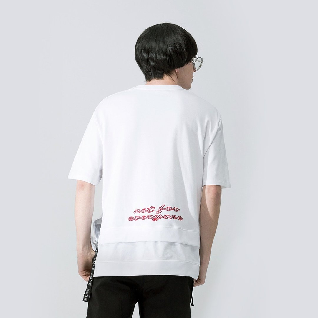 【中性款】 圆领 双层下摆  t-shirt  / 白色 - 男装上衣/T 恤 - 棉 白色