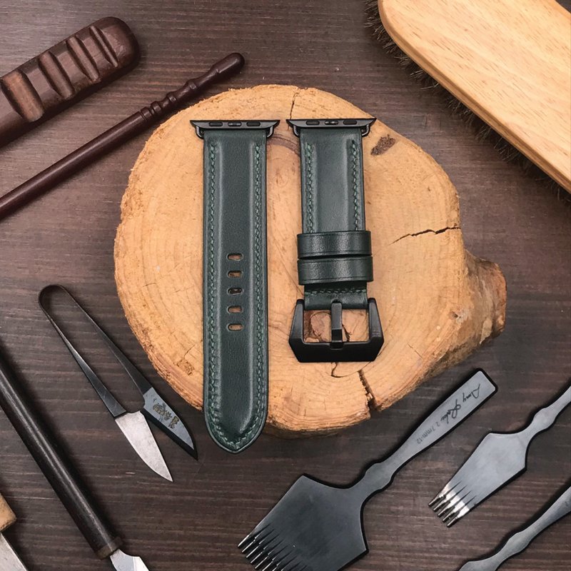 【AppleWatch表带】绿色小牛皮/法国防汗皮/厚芯款/轻巧款 - 表带 - 真皮 绿色