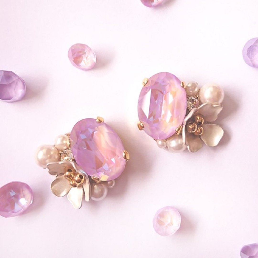 White cherry Clip-On, earrings (lavender) - 耳环/耳夹 - 其他金属 紫色