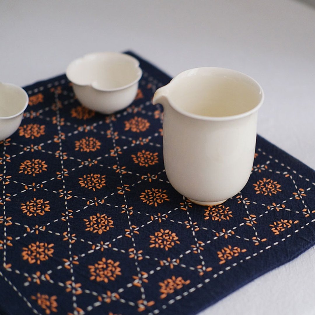 刺子繡隔熱茶墊 / 日式手工桌墊 / 干泡茶席零配 - 餐垫/桌巾 - 棉 蓝色
