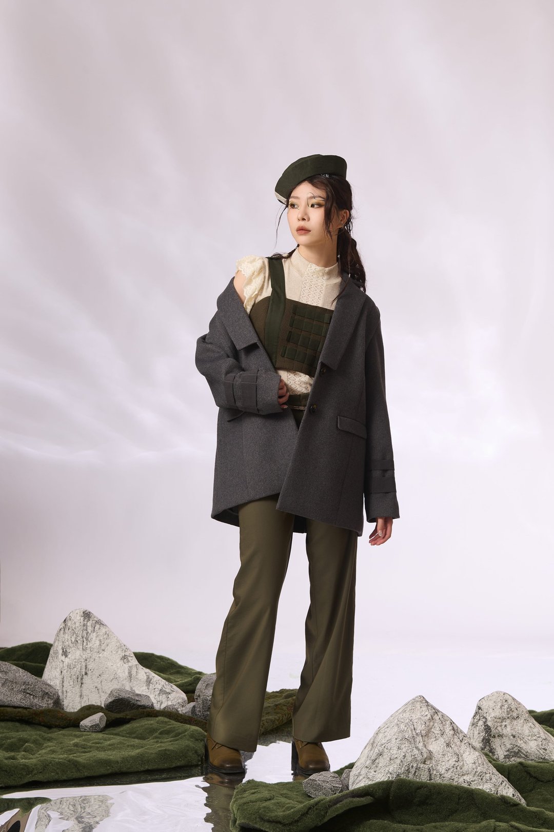 宽版西装外套 - 灰 - 女装西装外套/风衣 - 其他人造纤维 灰色