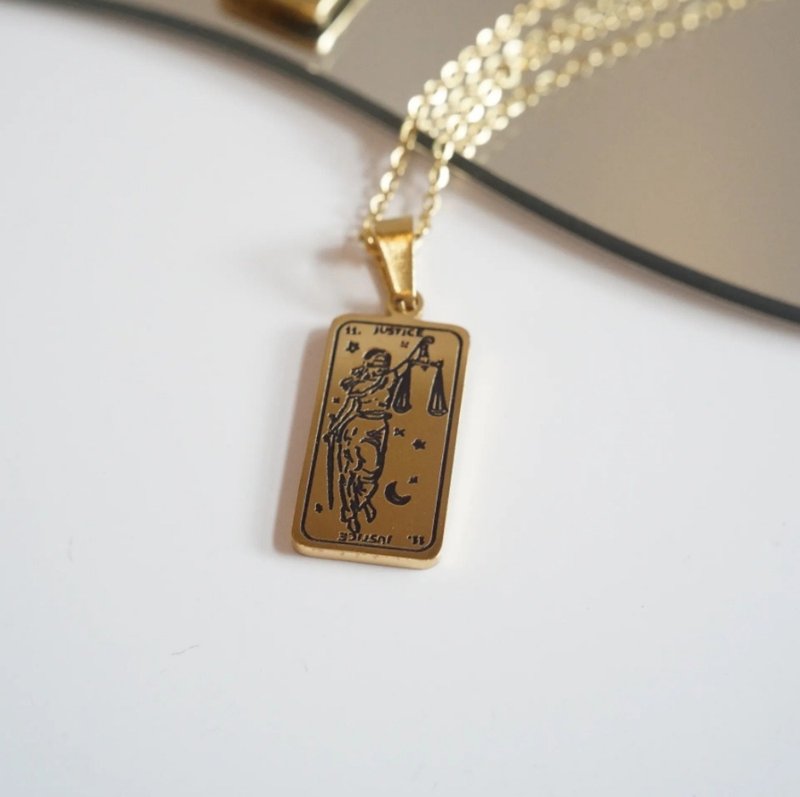 正义女神  塔罗牌复古钛钢项链 - 项链 - 不锈钢 金色