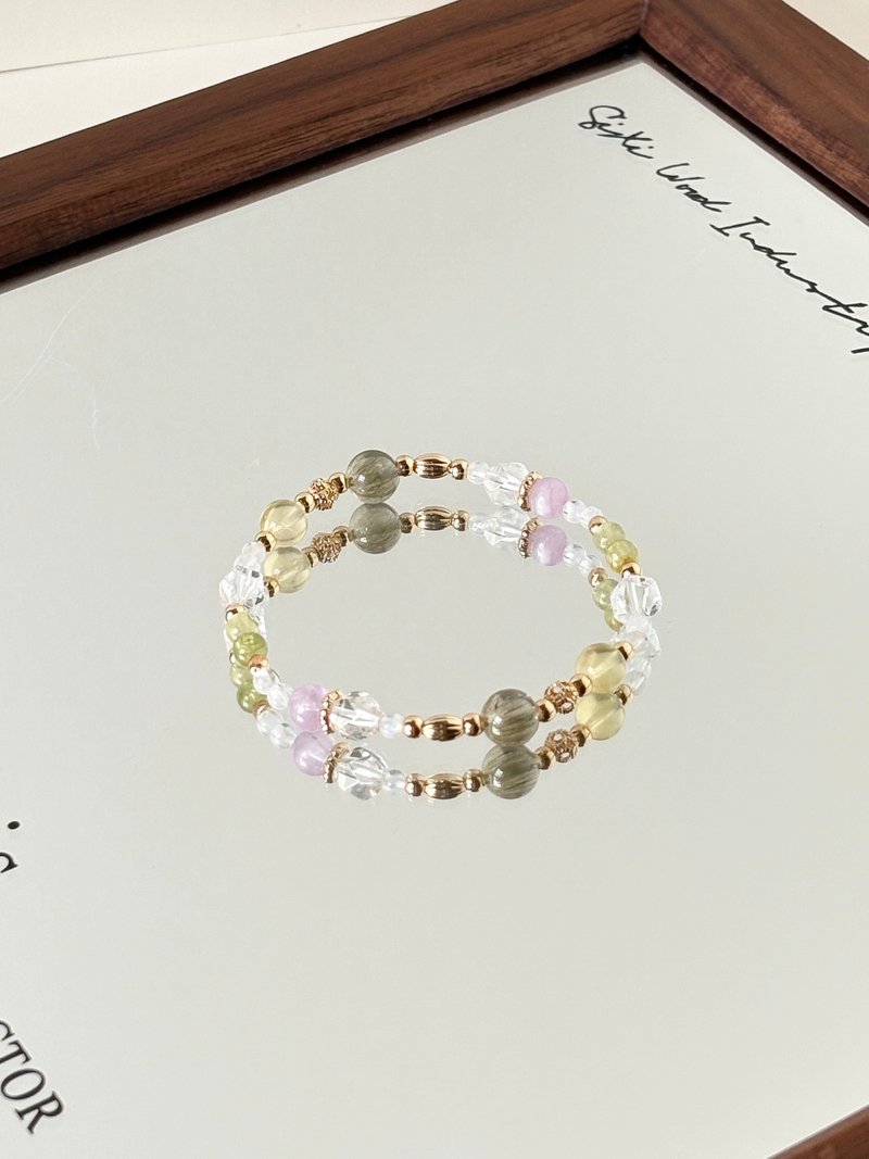 /春日微光/绿发晶 橄榄石 紫锂辉 月光石 白水晶 葡萄石 - 手链/手环 - 水晶 多色