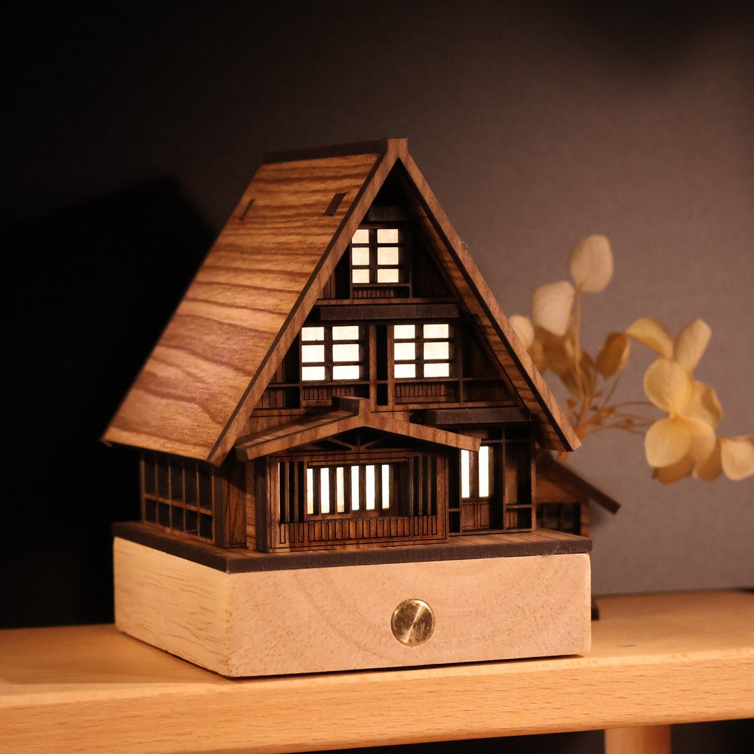 【木匠屋】室宿一/合掌村夜灯/原创手作/生日礼物/日式小夜灯 - 摆饰 - 木头 卡其色
