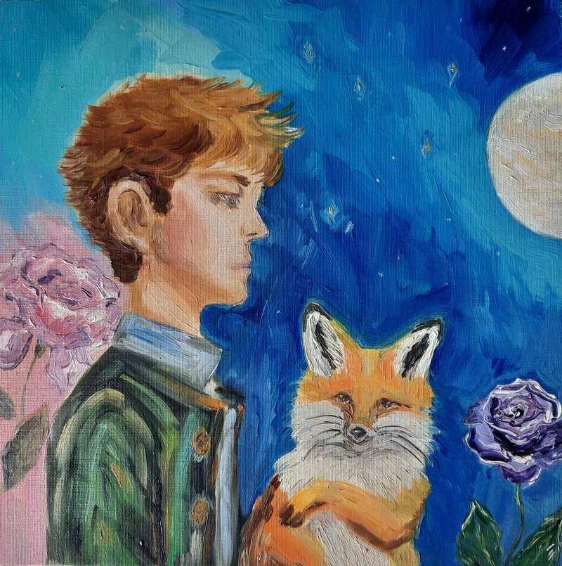 小王子油画 小王子狐狸儿童墙壁艺术 小王子油画 - 海报/装饰画/版画 - 棉．麻 蓝色