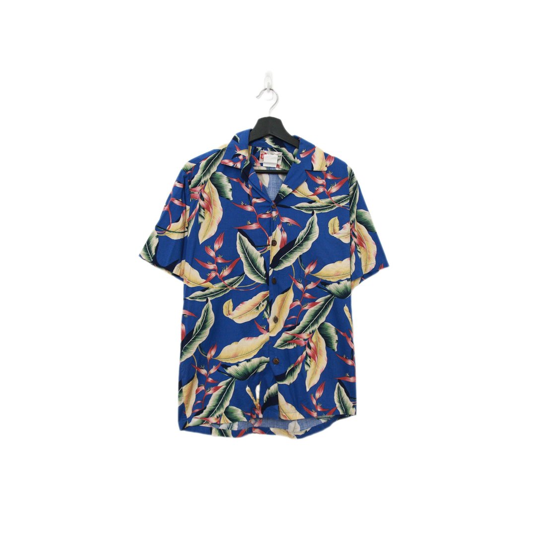 Back to Green-短袖花衬衫 鲜艳光泽 枝叶 ss-53//vintage shirt - 男装衬衫 - 棉 