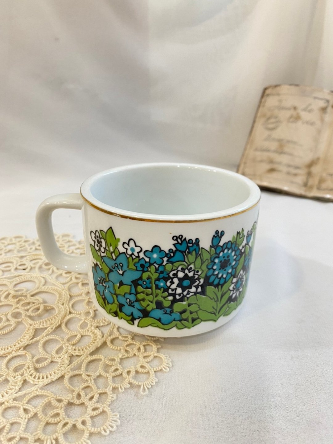 【好日恋物】台湾之光大同典雅蓝绿色花卉陶瓷茶杯 - 茶具/茶杯 - 瓷 白色