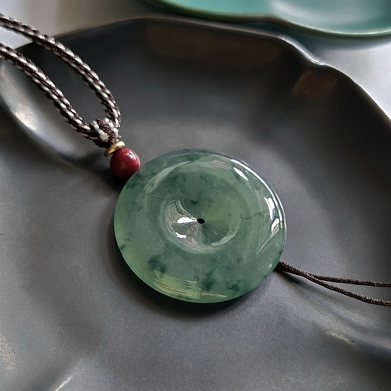 天然缅甸翡翠玉器 | 冰种飘花平安扣吊坠 - 项链 - 玉石 