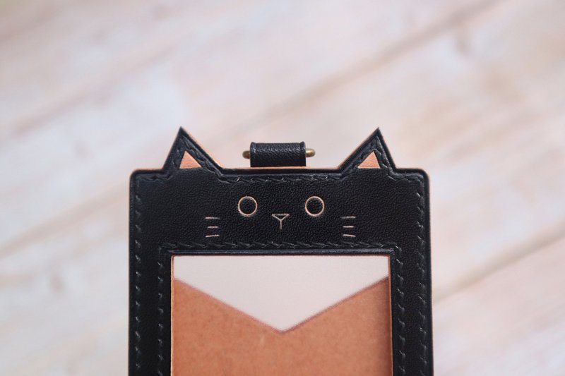黑猫  真皮证件套/识别证卡套 附挂绳  附带伸缩配件 - 证件套/卡套 - 真皮 黑色