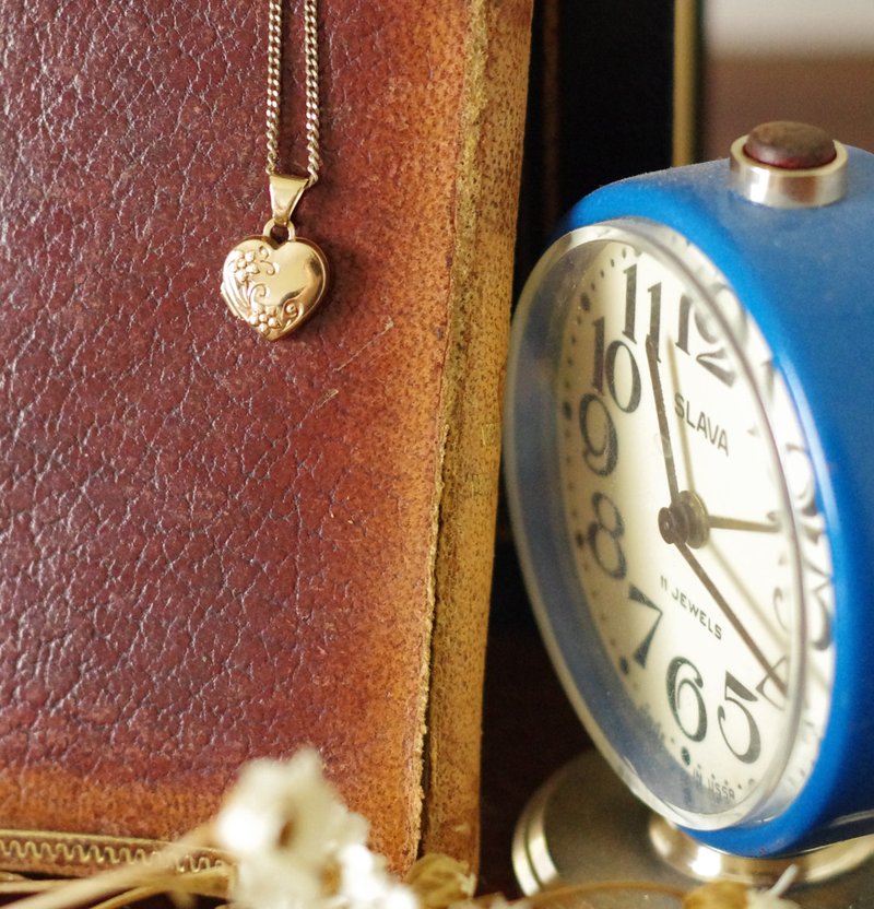 古董375 9K金爱心雕花项链LOCKET 纯银链身 N656 - 项链 - 其他金属 金色