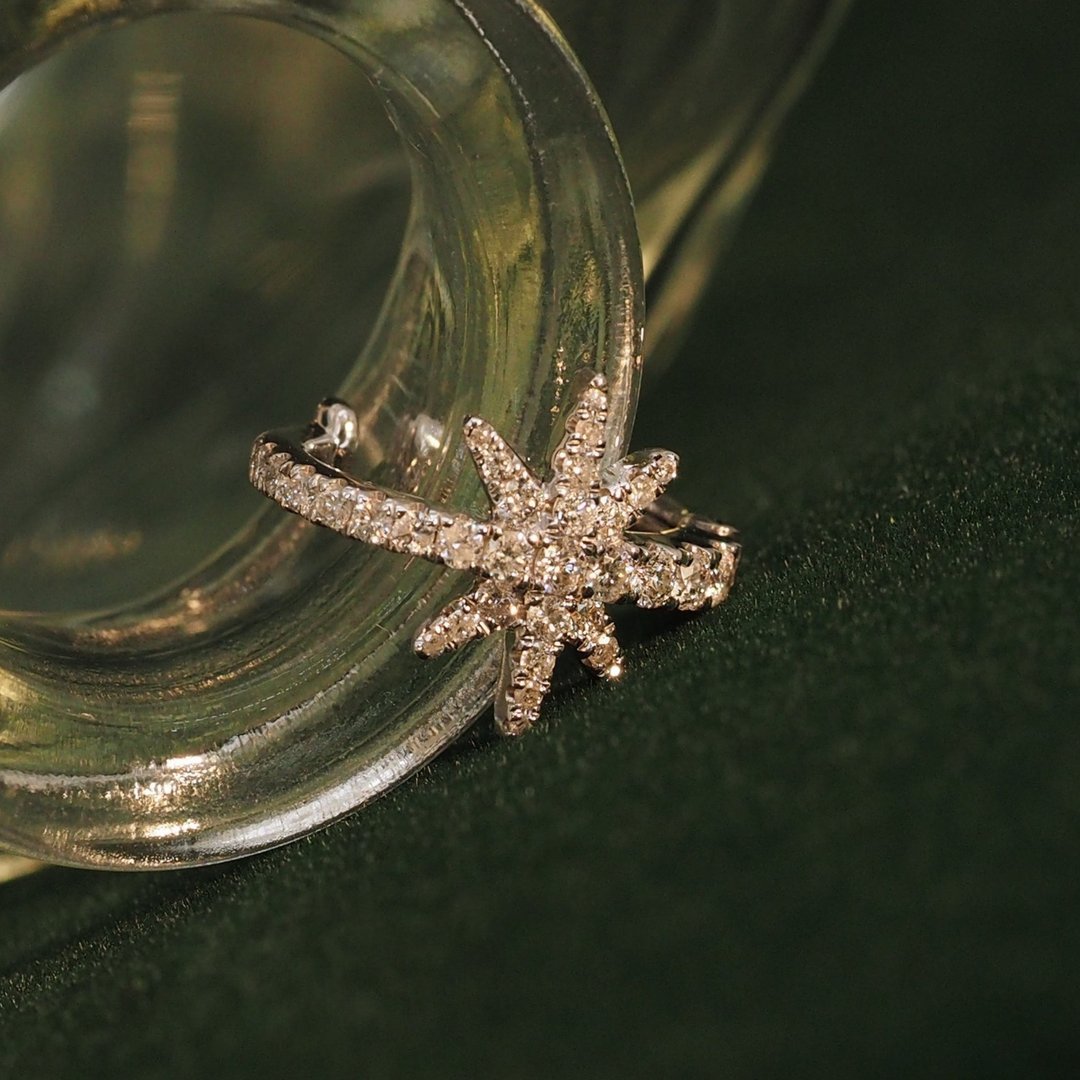 18K金钻石北极星耳夹 18K Gold Northern Star Ear Cuff - 耳环/耳夹 - 贵金属 