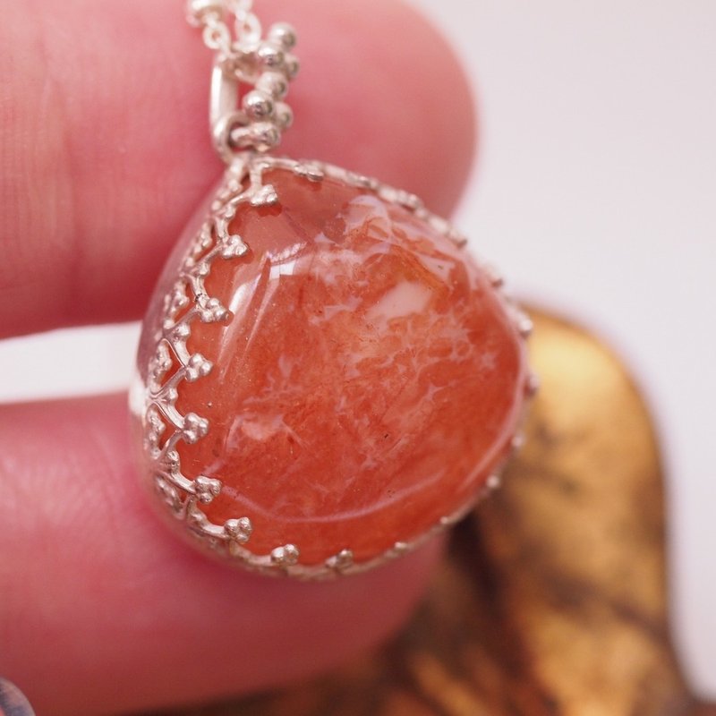 少见矿物 水晶内含水硫铁钠矿 手工项链 Erdite in Quartz - 项链 - 半宝石 橘色