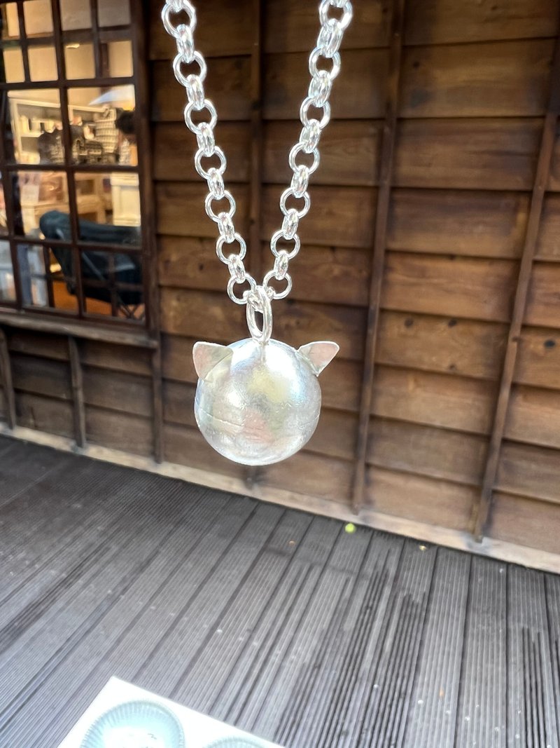 喵 - 毛小孩 猫咪 纯银铃铛坠饰 - 项链 - 纯银 银色