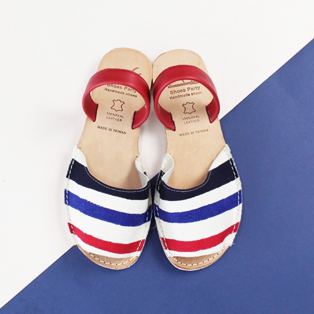 Shoes Party 红条纹手工极简露趾凉鞋/S2-15431F - 女款休闲鞋 - 棉 