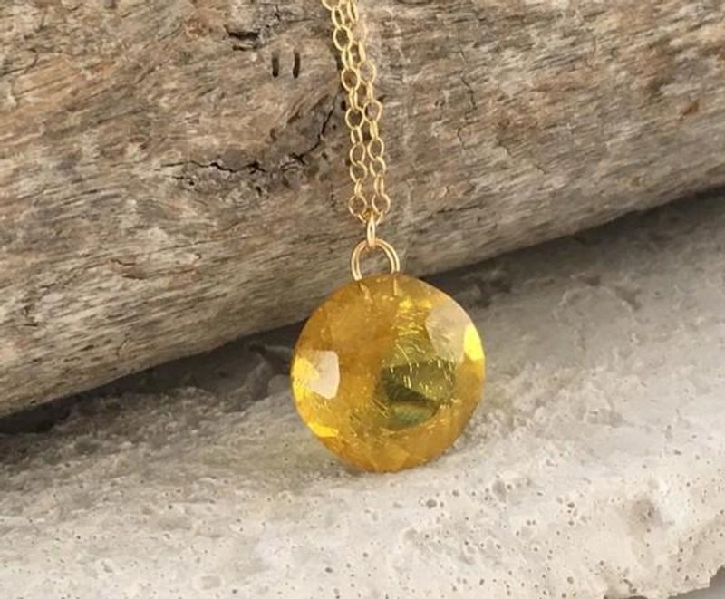 Baltic Green Amber (Amber) ◇ Round Cut K14GF Necklace - 项链 - 宝石 