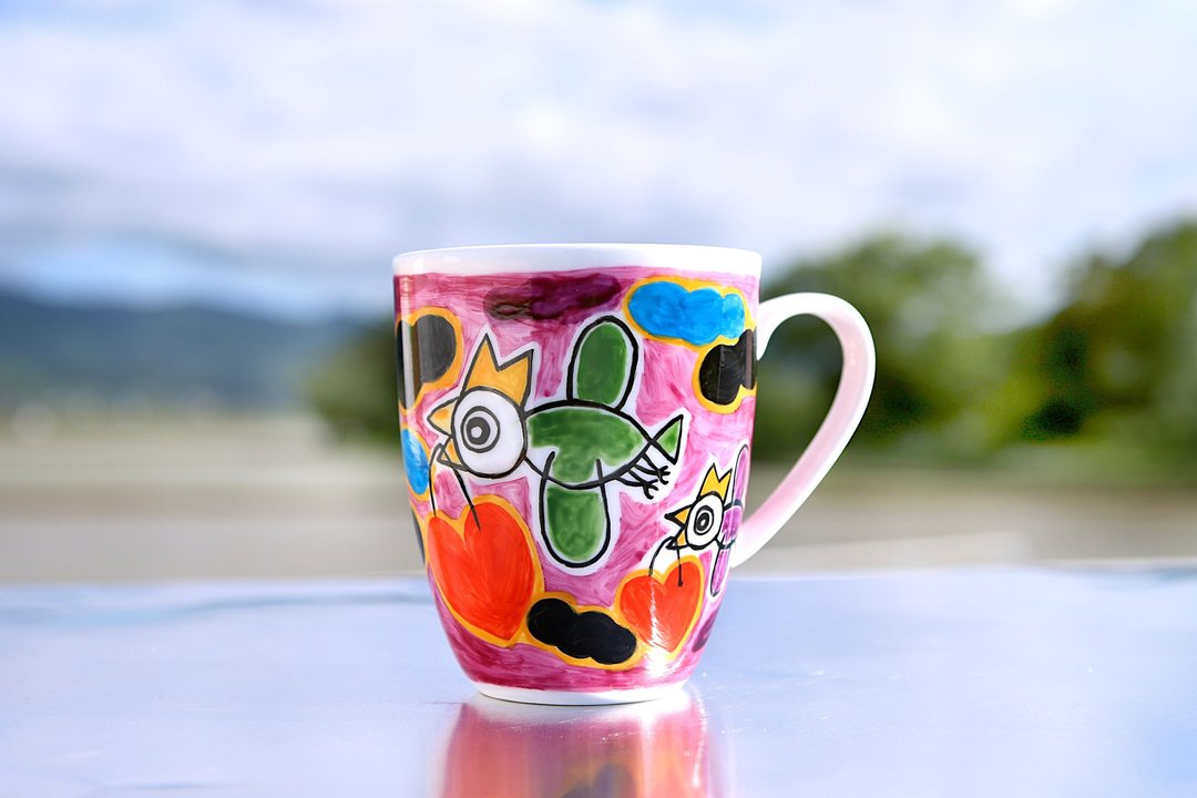 Happy birds Rose sky ・ mug L - 咖啡杯/马克杯 - 瓷 粉红色